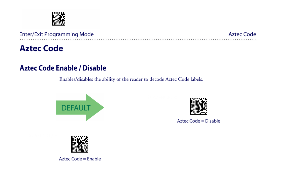 Gryphon Aztec Code Enable/Disable barcodes